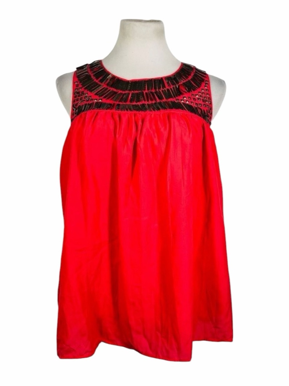 10/$25🦋 Willi Smith Red/Coral Beaded Collar Tank - Size Small